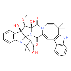 ChemSpider 2D Image | (10aS,11S,11aR,18R,18aS)-10a,11a-Dihydroxy-18-(hydroxymethyl)-11-methoxy-6,6,17,17-tetramethyl-11,11a,17,18-tetrahydro-5H-azeto[1,2-a]indolo[3''',2''':4'',5'']azocino[1'',2'':4',5']pyrazino[1',2':1,5]
pyrrolo[2,3-b]indole-10,20(6H,10aH)-dione | C33H34N4O6