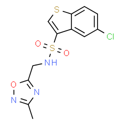 ChemSpider 2D Image | 5-Chloro-N-[(3-methyl-1,2,4-oxadiazol-5-yl)methyl]-1-benzothiophene-3-sulfonamide | C12H10ClN3O3S2