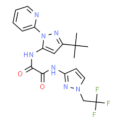 ChemSpider 2D Image | N-[3-(2-Methyl-2-propanyl)-1-(2-pyridinyl)-1H-pyrazol-5-yl]-N'-[1-(2,2,2-trifluoroethyl)-1H-pyrazol-3-yl]ethanediamide | C19H20F3N7O2