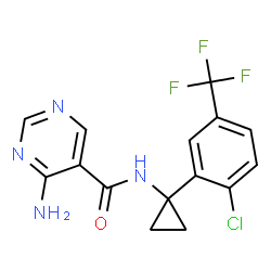 ChemSpider 2D Image | 4-Amino-N-{1-[2-chloro-5-(trifluoromethyl)phenyl]cyclopropyl}-5-pyrimidinecarboxamide | C15H12ClF3N4O
