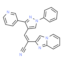 ChemSpider 2D Image | (2E)-2-(Imidazo[1,2-a]pyridin-2-yl)-3-[1-phenyl-3-(3-pyridinyl)-1H-pyrazol-4-yl]acrylonitrile | C24H16N6