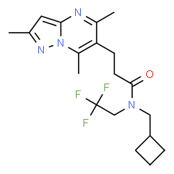 ChemSpider 2D Image | N-(Cyclobutylmethyl)-N-(2,2,2-trifluoroethyl)-3-(2,5,7-trimethylpyrazolo[1,5-a]pyrimidin-6-yl)propanamide | C19H25F3N4O