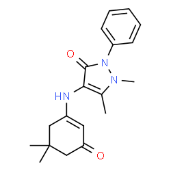 ChemSpider 2D Image | 4-[(5,5-Dimethyl-3-oxo-1-cyclohexen-1-yl)amino]-1,5-dimethyl-2-phenyl-1,2-dihydro-3H-pyrazol-3-one | C19H23N3O2