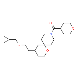 ChemSpider 2D Image | {4-[2-(Cyclopropylmethoxy)ethyl]-1-oxa-9-azaspiro[5.5]undec-9-yl}(tetrahydro-2H-pyran-4-yl)methanone | C21H35NO4