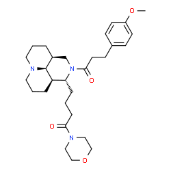 ChemSpider 2D Image | 4-{(1R,3aS,10aR,10bS)-2-[3-(4-Methoxyphenyl)propanoyl]decahydro-1H,4H-pyrido[3,2,1-ij][1,6]naphthyridin-1-yl}-1-(4-morpholinyl)-1-butanone | C29H43N3O4