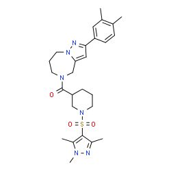 ChemSpider 2D Image | [2-(3,4-Dimethylphenyl)-7,8-dihydro-4H-pyrazolo[1,5-a][1,4]diazepin-5(6H)-yl]{1-[(1,3,5-trimethyl-1H-pyrazol-4-yl)sulfonyl]-3-piperidinyl}methanone | C27H36N6O3S