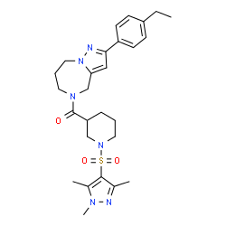 ChemSpider 2D Image | [2-(4-Ethylphenyl)-7,8-dihydro-4H-pyrazolo[1,5-a][1,4]diazepin-5(6H)-yl]{1-[(1,3,5-trimethyl-1H-pyrazol-4-yl)sulfonyl]-3-piperidinyl}methanone | C27H36N6O3S