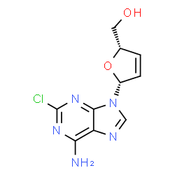 ChemSpider 2D Image | [(2S,5R)-5-(6-Amino-2-chloro-9H-purin-9-yl)-2,5-dihydro-2-furanyl]methanol | C10H10ClN5O2