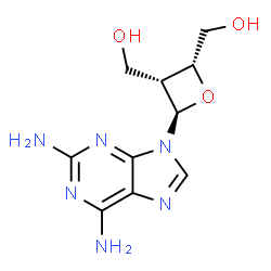 ChemSpider 2D Image | [(2R,3R,4R)-4-(2,6-Diamino-9H-purin-9-yl)-2,3-oxetanediyl]dimethanol | C10H14N6O3