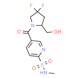 ChemSpider 2D Image | 5-{[4,4-Difluoro-2-(hydroxymethyl)-1-pyrrolidinyl]carbonyl}-N-methyl-2-pyridinesulfonamide | C12H15F2N3O4S
