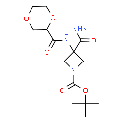 ChemSpider 2D Image | 2-Methyl-2-propanyl 3-carbamoyl-3-[(1,4-dioxan-2-ylcarbonyl)amino]-1-azetidinecarboxylate | C14H23N3O6