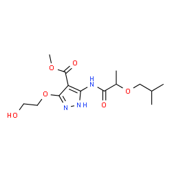 ChemSpider 2D Image | Methyl 3-(2-hydroxyethoxy)-5-[(2-isobutoxypropanoyl)amino]-1H-pyrazole-4-carboxylate | C14H23N3O6
