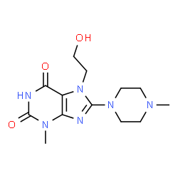ChemSpider 2D Image | 7-(2-Hydroxyethyl)-3-methyl-8-(4-methyl-1-piperazinyl)-3,7-dihydro-1H-purine-2,6-dione | C13H20N6O3