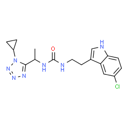 ChemSpider 2D Image | 1-[2-(5-Chloro-1H-indol-3-yl)ethyl]-3-[1-(1-cyclopropyl-1H-tetrazol-5-yl)ethyl]urea | C17H20ClN7O