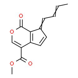 ChemSpider 2D Image | Methyl 7-(2-buten-1-ylidene)-1-oxo-1,7-dihydrocyclopenta[c]pyran-4-carboxylate | C14H12O4