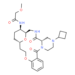 ChemSpider 2D Image | N-[(1R,5S,21S,24R)-7-Cyclobutyl-4,11-dioxo-18,25-dioxa-3,7,10-triazatetracyclo[19.3.1.0~5,10~.0~12,17~]pentacosa-12,14,16-trien-24-yl]-2-methoxyacetamide | C27H38N4O6