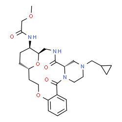 ChemSpider 2D Image | N-[(1R,5S,21S,24R)-7-(Cyclopropylmethyl)-4,11-dioxo-18,25-dioxa-3,7,10-triazatetracyclo[19.3.1.0~5,10~.0~12,17~]pentacosa-12,14,16-trien-24-yl]-2-methoxyacetamide | C27H38N4O6