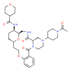 ChemSpider 2D Image | N-[(1R,5S,21S,24R)-7-(1-Acetyl-4-piperidinyl)-4,11-dioxo-18,25-dioxa-3,7,10-triazatetracyclo[19.3.1.0~5,10~.0~12,17~]pentacosa-12,14,16-trien-24-yl]tetrahydro-2H-pyran-4-carboxamide | C33H47N5O7