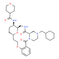 ChemSpider 2D Image | N-[(1R,5S,21S,24R)-7-(Cyclohexylmethyl)-4,11-dioxo-18,25-dioxa-3,7,10-triazatetracyclo[19.3.1.0~5,10~.0~12,17~]pentacosa-12,14,16-trien-24-yl]tetrahydro-2H-pyran-4-carboxamide | C33H48N4O6