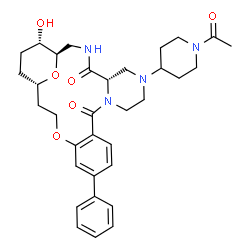 ChemSpider 2D Image | (1R,5S,21S,24S)-7-(1-Acetyl-4-piperidinyl)-24-hydroxy-15-phenyl-18,25-dioxa-3,7,10-triazatetracyclo[19.3.1.0~5,10~.0~12,17~]pentacosa-12,14,16-triene-4,11-dione | C33H42N4O6