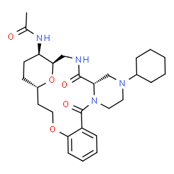 ChemSpider 2D Image | N-[(1R,5S,21S,24R)-7-Cyclohexyl-4,11-dioxo-18,25-dioxa-3,7,10-triazatetracyclo[19.3.1.0~5,10~.0~12,17~]pentacosa-12,14,16-trien-24-yl]acetamide | C28H40N4O5
