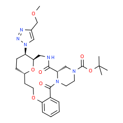 ChemSpider 2D Image | 2-Methyl-2-propanyl (1R,5S,21S,24R)-24-[4-(methoxymethyl)-1H-1,2,3-triazol-1-yl]-4,11-dioxo-18,25-dioxa-3,7,10-triazatetracyclo[19.3.1.0~5,10~.0~12,17~]pentacosa-12,14,16-triene-7-carboxylate | C29H40N6O7