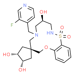 ChemSpider 2D Image | (3'R,4R,4'S,8s)-6-[(3-Fluoro-4-pyridinyl)methyl]-2,3,4,5,6,7-hexahydrospiro[10,1,2,6-benzoxathiadiazacyclododecine-8,1'-cyclopentane]-3',4,4'-triol 1,1-dioxide | C22H28FN3O6S