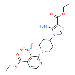 ChemSpider 2D Image | Ethyl 2-{4-[5-amino-4-(ethoxycarbonyl)-1H-imidazol-1-yl]-1-piperidinyl}-3-nitroisonicotinate | C19H24N6O6