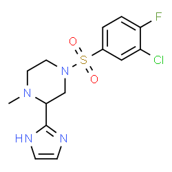 ChemSpider 2D Image | 4-[(3-Chloro-4-fluorophenyl)sulfonyl]-2-(1H-imidazol-2-yl)-1-methylpiperazine | C14H16ClFN4O2S