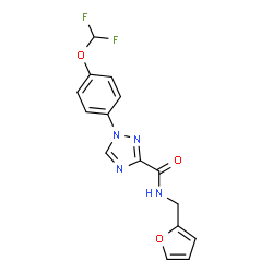 ChemSpider 2D Image | 1-[4-(Difluoromethoxy)phenyl]-N-(2-furylmethyl)-1H-1,2,4-triazole-3-carboxamide | C15H12F2N4O3