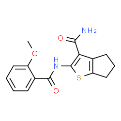 ChemSpider 2D Image | 2-[(2-Methoxybenzoyl)amino]-5,6-dihydro-4H-cyclopenta[b]thiophene-3-carboxamide | C16H16N2O3S