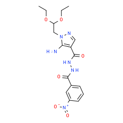 ChemSpider 2D Image | 5-Amino-1-(2,2-diethoxyethyl)-N'-(3-nitrobenzoyl)-1H-pyrazole-4-carbohydrazide | C17H22N6O6