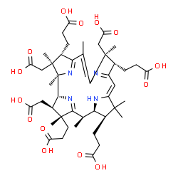 ChemSpider 2D Image | 3-[(1r,2r,3r,5r,6s,7r,9z,12s,13s,14z,17s,18s,19r)-2,13,18-Tris(2-Hydroxy-2-Oxoethyl)-3,12,17-Tris(3-Hydroxy-3-Oxopropyl)-3,5,8,8,13,15,18,19-Octamethyl-1,2,5,6,7,12,17,22-Octahydrocorrin-7-Yl]propanoic Acid | C45H62N4O14