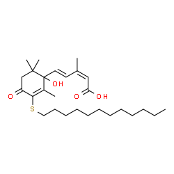 ChemSpider 2D Image | (2Z,4E)-5-[3-(Dodecylsulfanyl)-1-hydroxy-2,6,6-trimethyl-4-oxo-2-cyclohexen-1-yl]-3-methyl-2,4-pentadienoic acid | C27H44O4S