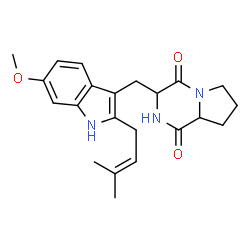 ChemSpider 2D Image | 3-{[6-Methoxy-2-(3-methyl-2-buten-1-yl)-1H-indol-3-yl]methyl}hexahydropyrrolo[1,2-a]pyrazine-1,4-dione | C22H27N3O3