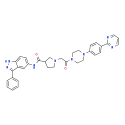 ChemSpider 2D Image | 1-(2-Oxo-2-{4-[4-(2-pyrimidinyl)phenyl]-1-piperazinyl}ethyl)-N-(3-phenyl-1H-indazol-5-yl)-3-pyrrolidinecarboxamide | C34H34N8O2