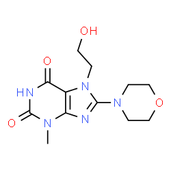 ChemSpider 2D Image | 7-(2-Hydroxyethyl)-3-methyl-8-(4-morpholinyl)-3,7-dihydro-1H-purine-2,6-dione | C12H17N5O4