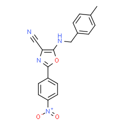 ChemSpider 2D Image | 5-[(4-Methylbenzyl)amino]-2-(4-nitrophenyl)-1,3-oxazole-4-carbonitrile | C18H14N4O3