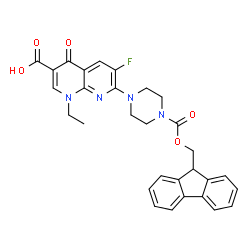 ChemSpider 2D Image | 1-Ethyl-7-{4-[(9H-fluoren-9-ylmethoxy)carbonyl]-1-piperazinyl}-6-fluoro-4-oxo-1,4-dihydro-1,8-naphthyridine-3-carboxylic acid | C30H27FN4O5