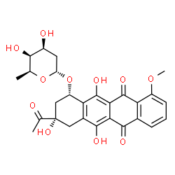 ChemSpider 2D Image | (1S,3S)-3-Acetyl-3,5,12-trihydroxy-10-methoxy-6,11-dioxo-1,2,3,4,6,11-hexahydro-1-tetracenyl 2,6-dideoxy-alpha-L-lyxo-hexopyranoside | C27H28O11