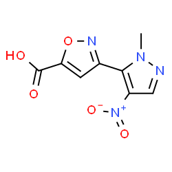 ChemSpider 2D Image | 3-(1-Methyl-4-nitro-1H-pyrazol-5-yl)-1,2-oxazole-5-carboxylic acid | C8H6N4O5