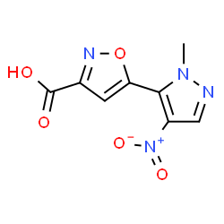 ChemSpider 2D Image | 5-(1-Methyl-4-nitro-1H-pyrazol-5-yl)-1,2-oxazole-3-carboxylic acid | C8H6N4O5