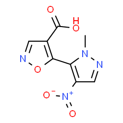 ChemSpider 2D Image | 5-(1-Methyl-4-nitro-1H-pyrazol-5-yl)-1,2-oxazole-4-carboxylic acid | C8H6N4O5