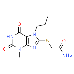ChemSpider 2D Image | 2-[(3-Methyl-2,6-dioxo-7-propyl-2,3,6,7-tetrahydro-1H-purin-8-yl)sulfanyl]acetamide | C11H15N5O3S