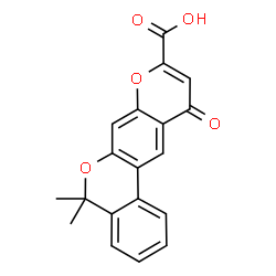 ChemSpider 2D Image | 5,5-Dimethyl-11-oxo-5H,11H-benzo[c]pyrano[3,2-g]chromene-9-carboxylic acid | C19H14O5