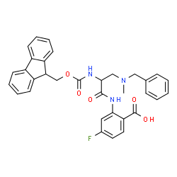 ChemSpider 2D Image | 2-({3-[Benzyl(methyl)amino]-N-[(9H-fluoren-9-ylmethoxy)carbonyl]alanyl}amino)-4-fluorobenzoic acid | C33H30FN3O5