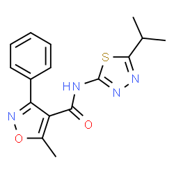 ChemSpider 2D Image | N-(5-Isopropyl-1,3,4-thiadiazol-2-yl)-5-methyl-3-phenyl-1,2-oxazole-4-carboxamide | C16H16N4O2S
