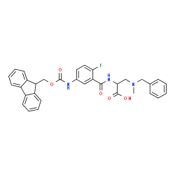 ChemSpider 2D Image | 3-[Benzyl(methyl)amino]-N-(5-{[(9H-fluoren-9-ylmethoxy)carbonyl]amino}-2-fluorobenzoyl)alanine | C33H30FN3O5