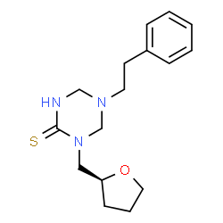 ChemSpider 2D Image | 5-(2-Phenylethyl)-1-[(2S)-tetrahydro-2-furanylmethyl]-1,3,5-triazinane-2-thione | C16H23N3OS