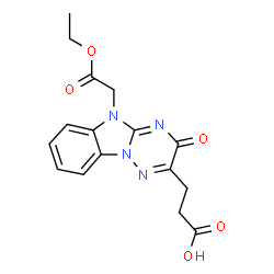 ChemSpider 2D Image | 3-[5-(2-Ethoxy-2-oxoethyl)-3-oxo-3,5-dihydro[1,2,4]triazino[2,3-a]benzimidazol-2-yl]propanoic acid | C16H16N4O5